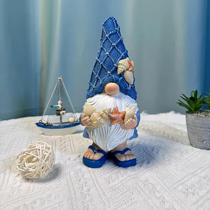 Etlemonde Beach Gnomes Statues,Ocean Gnomes,Nautical Themes Decoration,Beach, Gnome Holding Seashells