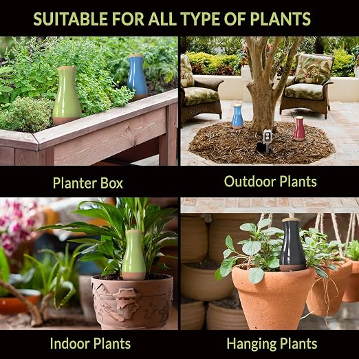 Drip Irrigation Stakes - Extra Large Improved Drip Easy-Refill 4 Week Waterer System with Large Reservoir Bulbs - Automatic Self-Watering Device for Indoor & Outdoor Plants