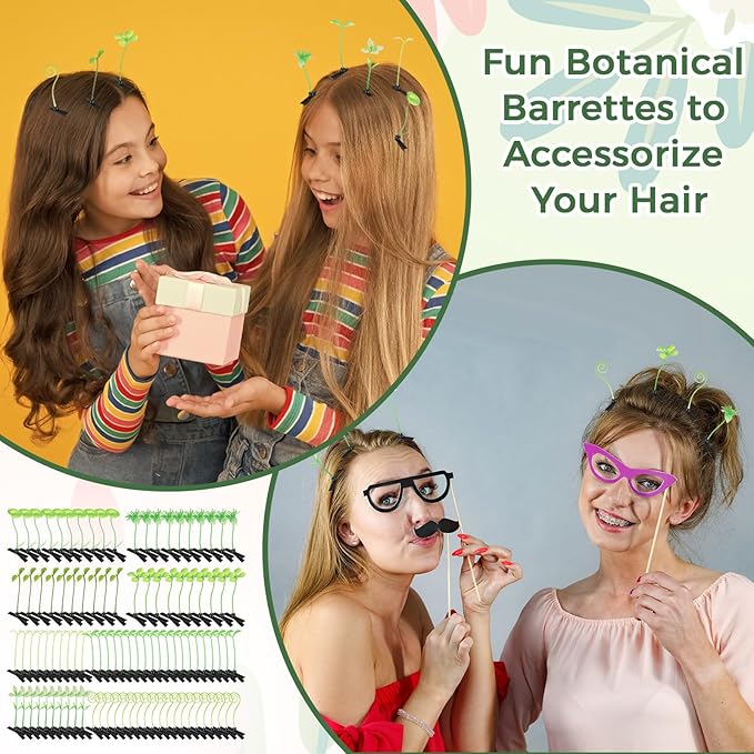 Tigeen 100 Pcs Rave Sprouts Bean Sprout Hair Clips Rave Clips Cute Grass Barrette Mixed Style Plant Flower Butterfly Mushroom Hair Accessories for Home Party Festival Irish
