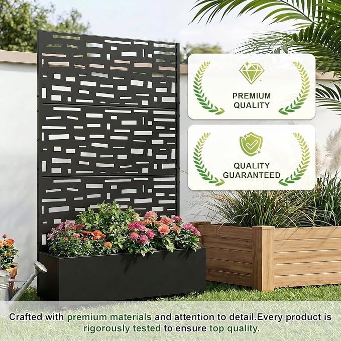 Casaphoria Metal Raised Garden Bed with Trellis and Wheels, 72"x47"x16" Planter Box for Climbing Plants, Vegetables & Vines, Features Drainage Holes and Privacy Screen (Black-Gerald)