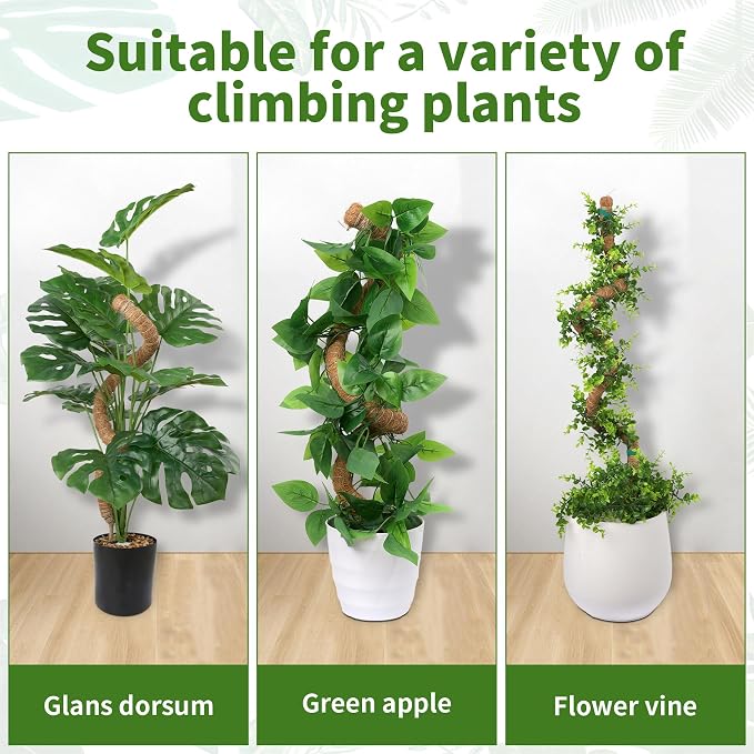 LveSunny 2 Pack Moss Pole for Monstera, Bendable 29" Coco Coir Plant Support with Rustproof Aluminum Core, Plant Support Stakes for Climbing Indoor Plants, Pothos, Philodendron