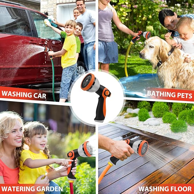 Water Hose Nozzle Sprayer, BIBURY Hand Sprayer with 10 Spray Patterns and On Off Valve Thumb Control, High Pressure Garden Hose Spray Nozzle for Watering Plants, Cleaning, Car Wash and Showering Pets