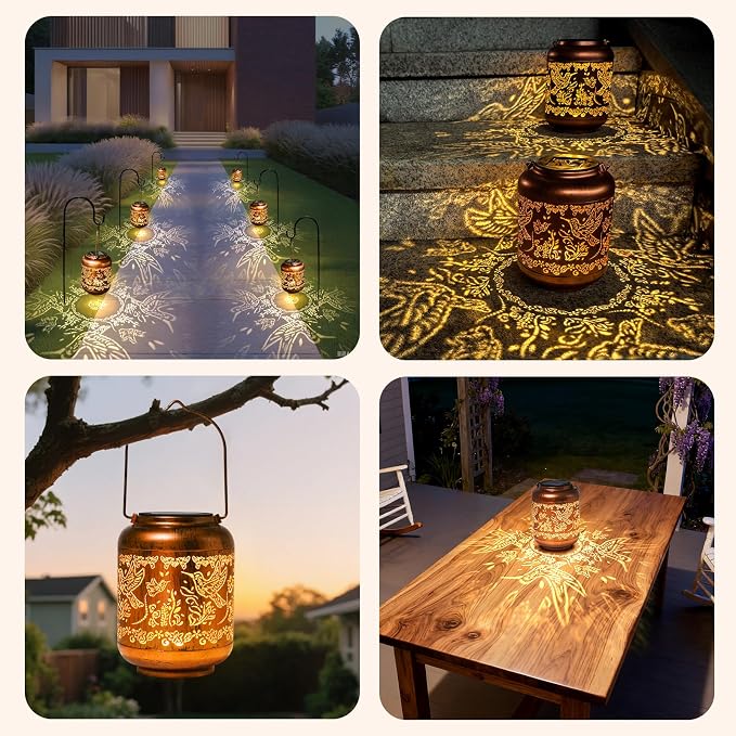 4Pack Hummingbird Solar Lanterns Outdoor Waterproof Christmas Gifts for Women Mom Grandma Garden Decor Metal Hanging Solar Lights for Yard Hummingbird Birthday Gardening Gifts