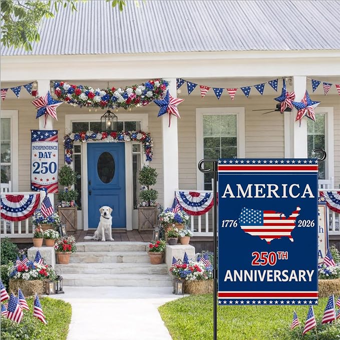 250 Anniversary USA Garden Flag, 250th Anniversary America Flag 250 Year Patriotic Banner American 4th of July Freedom Yard Sign Double-Sided Waterproof 1776-2026 Commemorative Flag 12x18 Inch