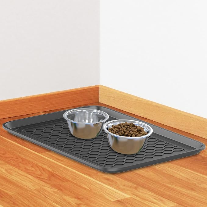 All Weather Boot Tray - Medium Water Resistant Plastic Utility Shoe Mat for Indoor and Outdoor Use in All Seasons by Stalwart (Set of Two, Dark Grey)