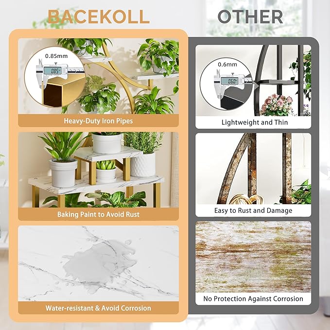 Plant Stand with Grow Lights for Indoor Plants, 8-Tiered Tall Corner Plant Shelf with Full Spectrum Light, S-Shaped Space-Saving Narrow Flower Holder, Anti-Tip for Living Room Bedroom, Faux Marble