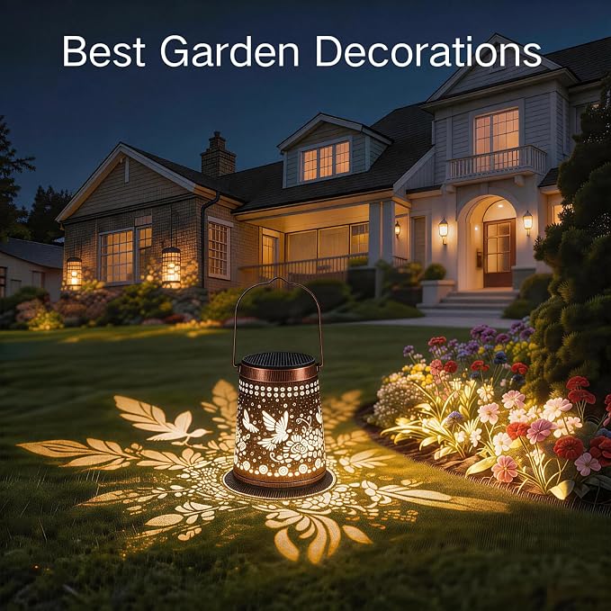 2 Pack Solar Lanterns Outdoor Waterproof Birthday Gifts for Women Mom Grandma, Hollowed-Out Metal Sunflower Hanging Solar Lantern Lights Outdoor Decor, 2 Lighting Modes for Yard, Patio