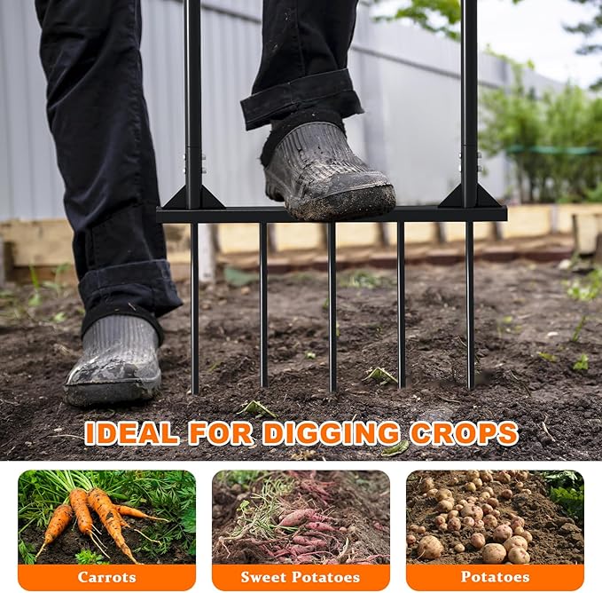Broad Fork Garden Tool, broadfork Ergonomic Design - for Farms, Gardens, Vegetable plots, for Easy Turning of the Soil, Removal of Weeds, 5 Wide Fork Hand Cultivator Black
