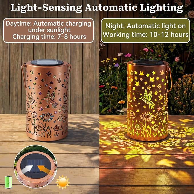 Colorful Solar Lanterns Outdoor Waterproof, Hummingbird Birthday Gifts for Women Mom Grandma, Garden Hanging Solar Lantern Lights for Patio