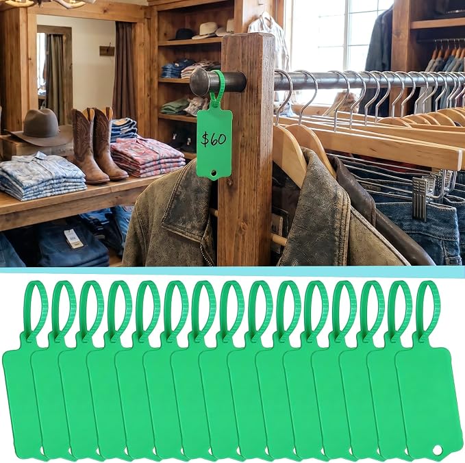 LeonBach 100 PCS Plastic Shipping Tags, 1.46" x 2.48", Waterproof Labels Writable Hanging Tag with Sealing Strap, Shipping Cable Tie Label Tags for Keys Luggage Logistic Retail Inventory(Green)