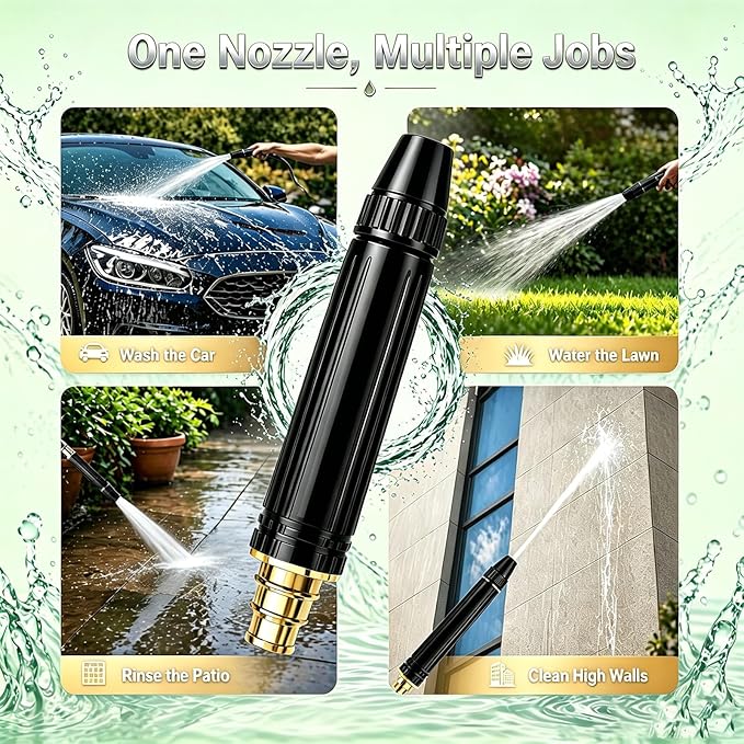 2026 Upgrade Heavy Duty High Pressure Hose Nozzle, Adjustable Booster Home High Pressure Car Wash Water Gun with Booster Nozzle, All Metal Jet Sweeper Nozzle for Car Wash, Patio (2PCS)