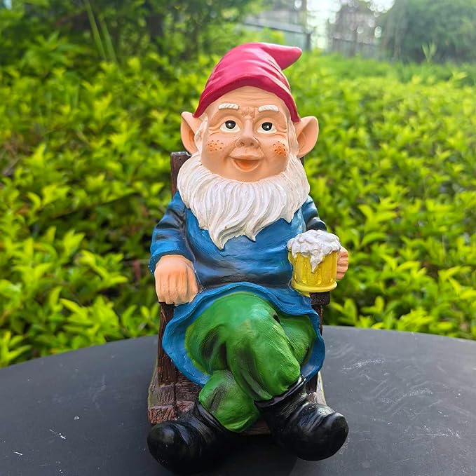 Drinking Beer Garden Gnome Statue Decoration, Figurine Ornament for Indoor Outdoor Home Patio Yard Lawn(Red)