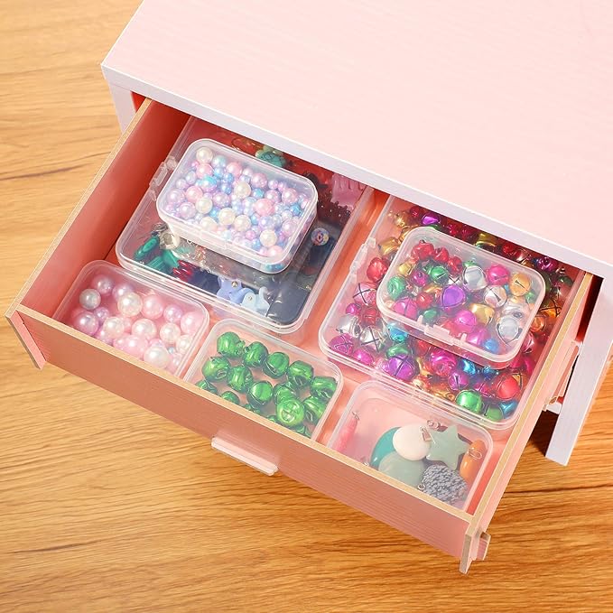 SATINIOR 24 Packs Small Clear Plastic Beads Storage Containers Box with Hinged Lid for Storage of Small Items, Crafts, Jewelry, Hardware(1.7 x 1.7 x 0.8 Inches)