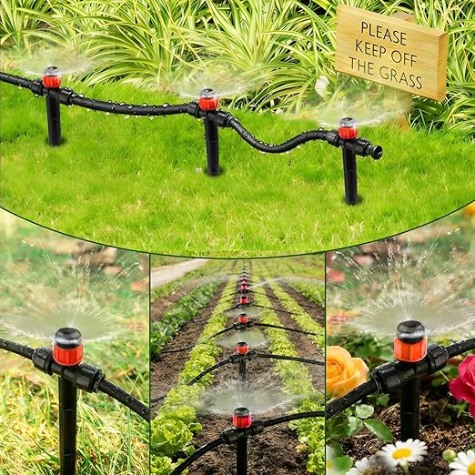 Kalolary Drip Irrigation Emitters, 30pcs Adjustable 360 Degree Water Flow Emitters for 1/4" Tubing, Two-Way Connection Irrigation Drippers for Garden, Lawn, and Greenhouse Watering Systems(Red)