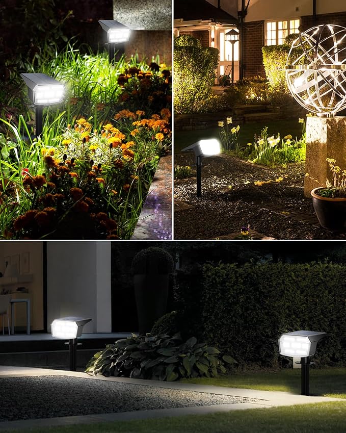 HIBOITEC Solar Spot Lights Outdoor 59LED 3 Lighting Modes Landscape Lights Solar Powered Uplights Waterproof Adjustable Brightness Dusk to Dawn for Outside Garden Yard Trees 6 Packs Cool White