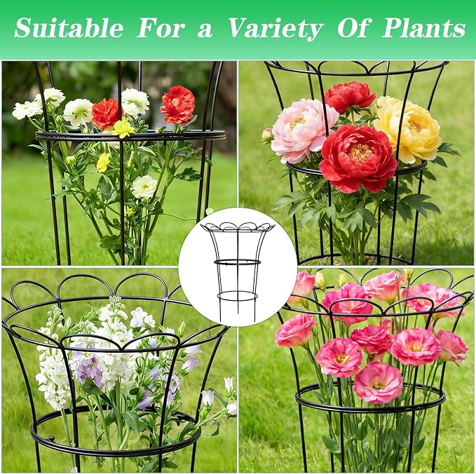 Heavy Duty Peony Cage and Supports - 26" Cast Iron Plant Support for Outdoor Plants, Perfect for Roses and Climbing Vines, Durable Rust-Resistant Design, Quick Assembly Flower Ring Stakes