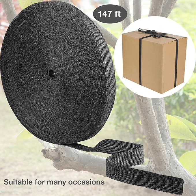 Shappy Tree Tie Strap Garden Webbing Strap Garden Plant Supports Tree Tie Staking and Guying for Outdoor Use, Plant Supports, Grafting, Straightening Supplies(Black,295 Feet x 1 Inch)