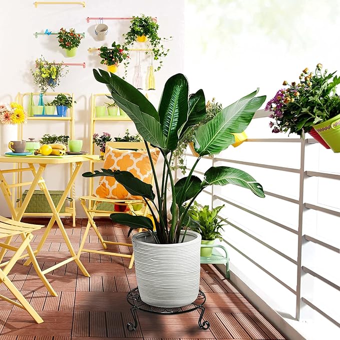 NSYOOMH 2 packs 12" Black Metal Plant Stands Heavy Duty Plants Holder Outdoor Indoor, Round Wrought Iron Sturdy Flower Planter Pot Stand, Corner Gardening Inside Potted Plant Risers - 12Inches