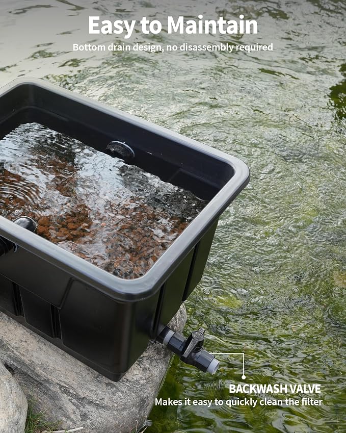 POPOSOAP Large Pond Filter Kit, Outdoor Pond Filter with 1200GPH Quiet Pond Pump & 9.8FT Hose, Above-Ground Design for Easy Maintenance Complete Accessories Included for Koi Pond Garden Pond P2580