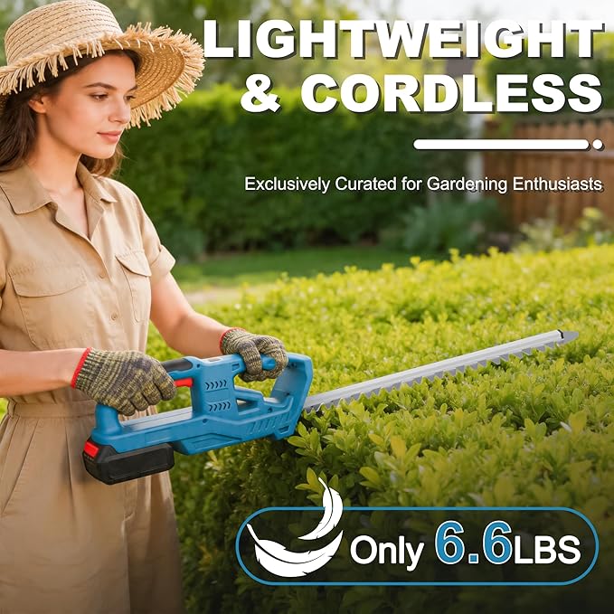 20" Hedge Trimmer Cordless with Battery, 21V Electric Hedge Trimmer with 2 Pack 4.0Ah Batteries and Charger Included 3200RPM, Goggles, Gloves, Tools for Tree, Garden, Lawn, Yard