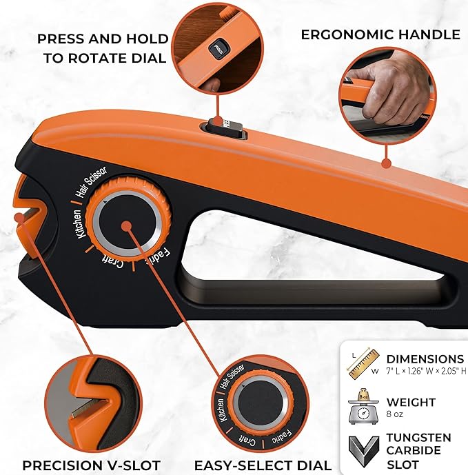 Scissors Sharpener – 4 Angle Settings for Kitchen, Fabric, Hair & Craft Scissors – Quick, Safe Sharpening for All-Purpose & Heavy-Duty Scissors – Right Hand Use