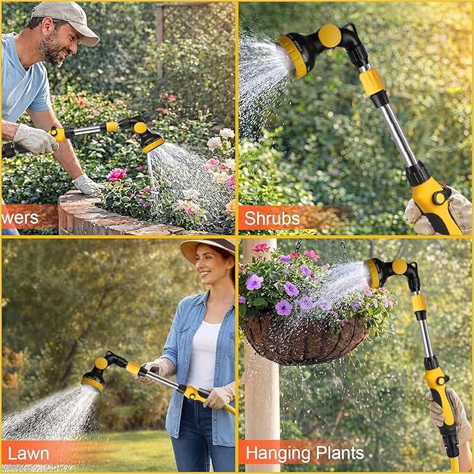 Watering Wand,26-33 Inch Adjustable Watering Wand for Hose is Aluminum Alloy Tube with Rubber Handle High Water Flow for Watering Plants and Lawn Cleaning