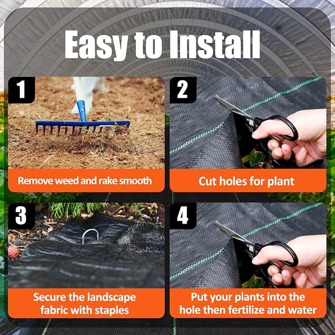5 x 10 Feet 3 Pack Weed Barrier Fabric Garden Landscape Weed Blocker Woven Fabric Heavy Duty Ground Cover Mat