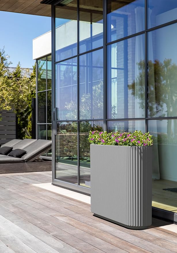 Veradek Demi Series Span Planter for Front Porch, Patio, Backyard | Durable Plastic-Stone Composite Material | Modern Décor for Shrubs, Flowers
