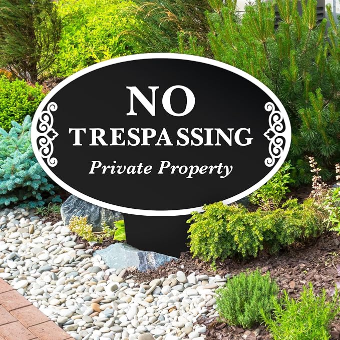 Custom Yard Signs, No Trespassing Sign, Personalized Inground for Outdoor Use Oval, 12x15 Inches, Aluminum Composite Made in USA