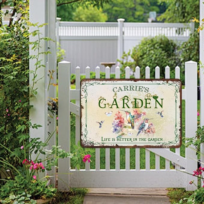 Custom Metal Signs with Name Made in USA Personalized Vintage Garden Sign Waterproof Vintage Decorative Metal Print for Wall Decor Customized Home Garden Ideas Gifts Artwork Prints for Yard Outdoor
