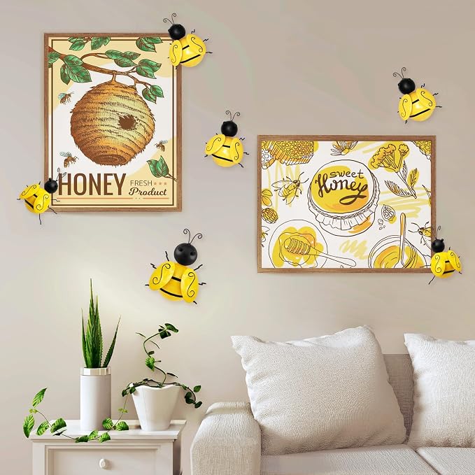 HKKDKTA Metal Outdoor Wall Art Decor, 6 PCS Bumble Bee Decor Outdoor Wall Decors, Fence Decorations Outdoors Metal Garden Decors Outdoors Decorations for Yard Art Home