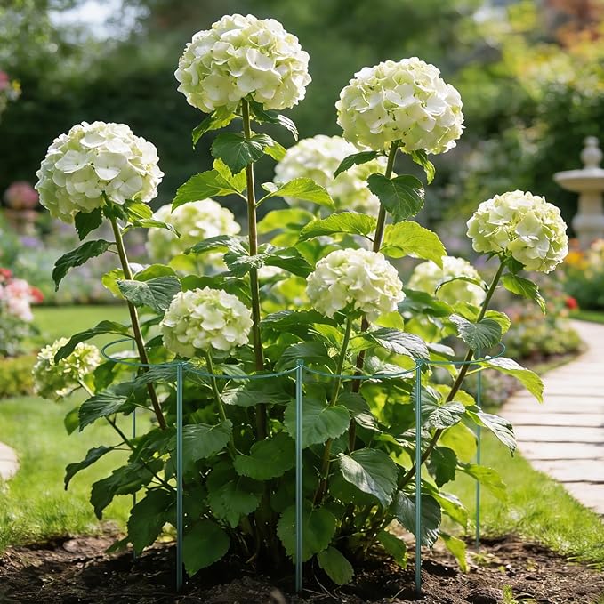 Unves 10 Pack Peony Cage, 13" W x 32" H Half Round Plant Support Stakes, Heavy-Duty Peony Cages and Supports for Outdoor & Indoor Plants, Garden Stakes for Plant Vegetable with Clips, Ties and Gloves