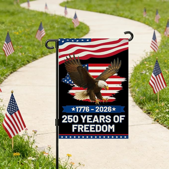 250 Anniversary Usa Garden Flags for Outside,250 Anniversary USA Flag 1776-2026 Semiquincentennial Commemorative Patriotic Banner with Eagle Design 4th of July Decorations Double-Sided Waterproof 250 Year American Flag 12x18 Inch