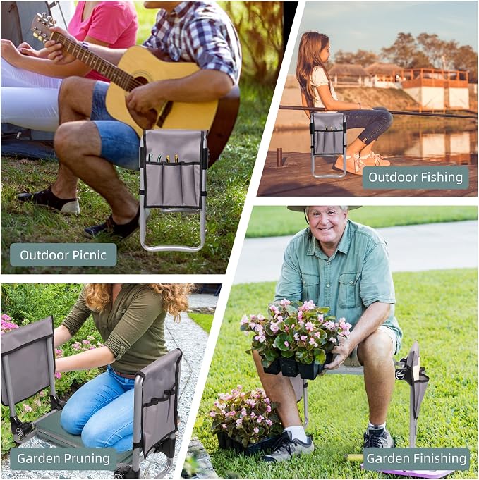 LUCKYERMORE New Generation Garden Kneeler and Seat, Foldable Gardening Stool with 2 Tool Pouches and EVA Foam Pad, Gardening Gifts for Parents Seniors, Lightweight & Heavy Duty, Green