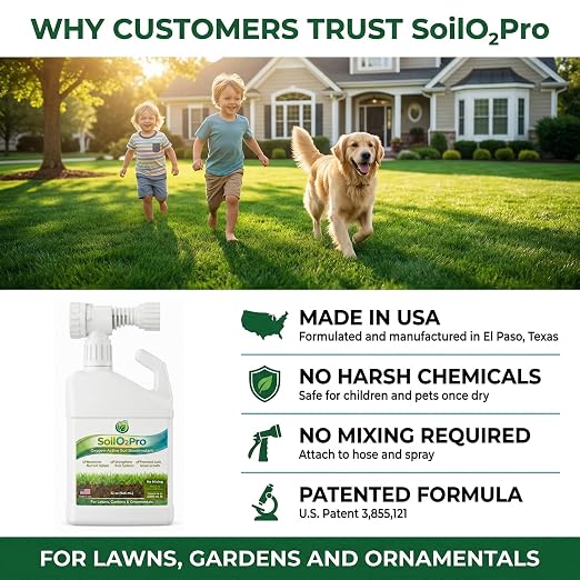 Liquid Soil Aerator & Oxygen-Active Biostimulant - Revitalizes Hard Compacted Clay Soil - 32 oz Hose-End Sprayer, No Mixing Required (Covers 3,000 sq. ft.)