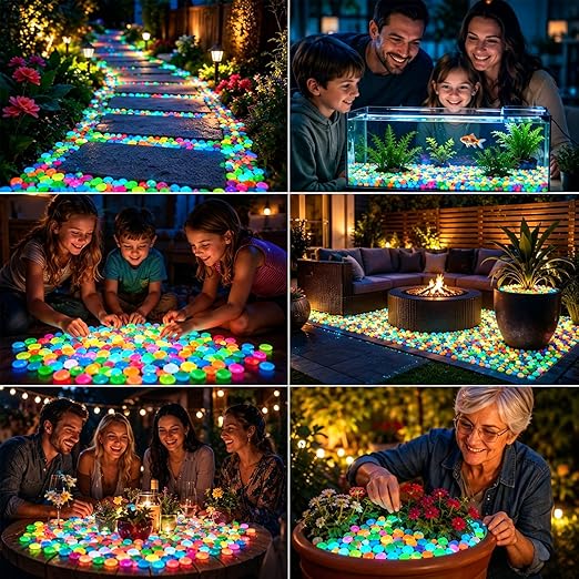 600Pcs Colorful Glow-in-the-Dark Garden Stones, Nighttime Guide, Glow-in-the-Dark Pebbles, Rainbow Glow-in-the-Dark Stepping Stones, Luminous Stones for Landscaping,walkways(Blue)