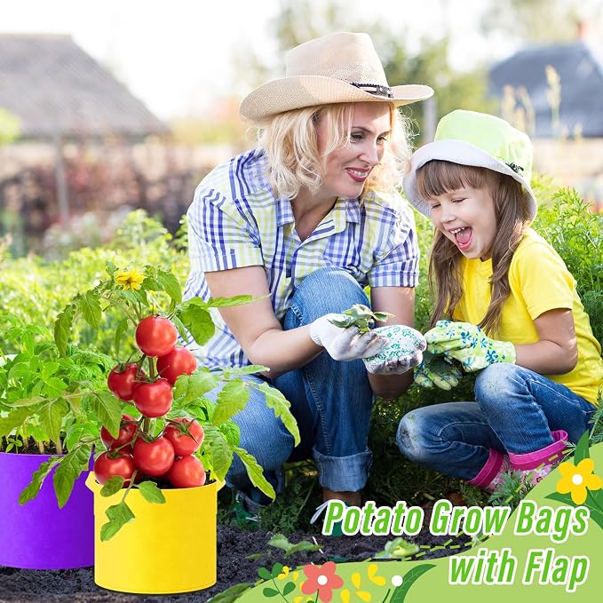Ziliny 24 Pcs Multicolor Plant Grow Bags Large Grow Bags Fabric Planter Thickened Non Woven Fabric Pots with Handles for Indoor Outdoor Garden Planting Seeds Flower, 6 Colors (5 Gallon)