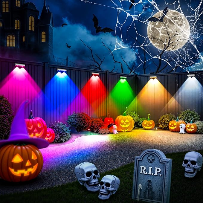SOLPEX Solar Fence Lights Outdoor, 9 Fixed Colors & Color Changing Fence Solar Lights Outdoor Waterproof IP65, LED Deck Lighting for Backyard Wall Step Patio Railing Pool Porch (12 Pack)