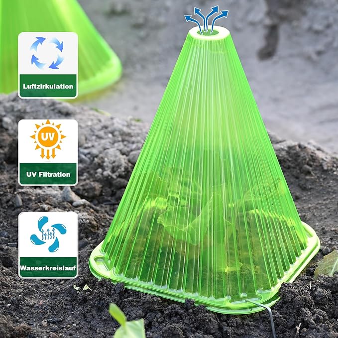 Fshow Garden Cloches,20 Pack Reusable Plant Bell Cover,Bell Jar Cloches for Protection Against Sun, Frost, Snails Etc. (Dark Green)