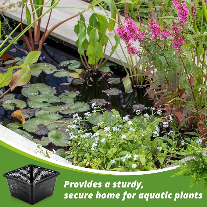 8 Pcs Aquatic Plant Baskets for Hydroponics Water Garden Plant Pots Black Plastic Mesh Basket 9 x 9 x 5.2 Inch Square Pond Containers for Island Live Aquarium Botany Flowers
