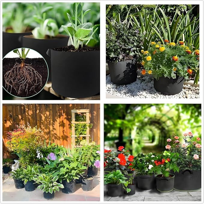 ANSLYQA 7-Gallon Grow Bags, (10 Pack) Thickened Aeration Fabric Growing Pots Planters with Handles for Planting Vegetables Plants, Black