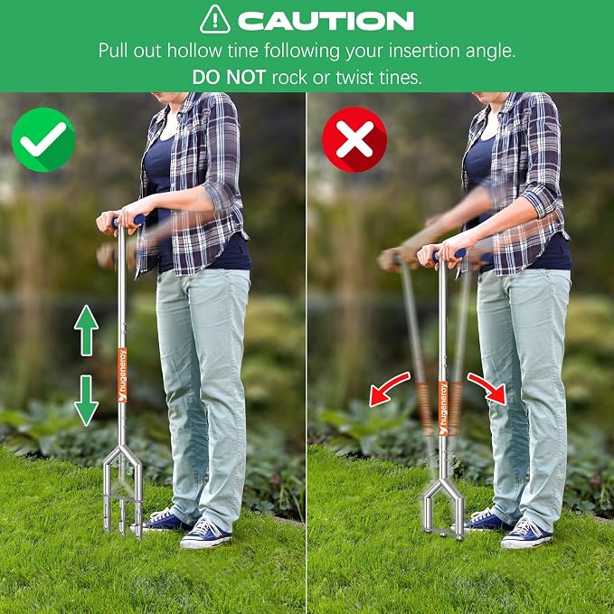Manual Push Core Aerator Lawn Tool: Semi-Assembled Lawn Aerator with 3 Replaceable Hollow Tine - Yard Aeration Tool for Lawn Grass Plug Air Aerators, Handheld Lawn Care Coring Aerator - Orange