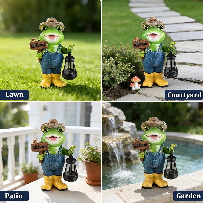 Solar Garden Statues Frog Garden Decor Figurine Lights for Outside | Yard Decorations Outdoor Patio Decor, Gardening Gifts for Women
