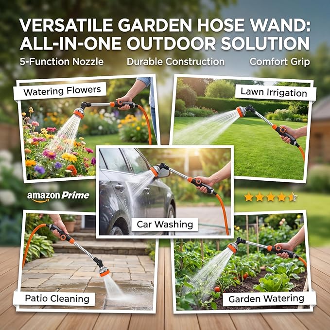Saillong 2 Pack Garden Hose Wand, Adjustable Watering Wand with Textured Handle, 8 Spray Patterns Hose Sprayer for High Plants, Lawn, Car Washing and Irrigation