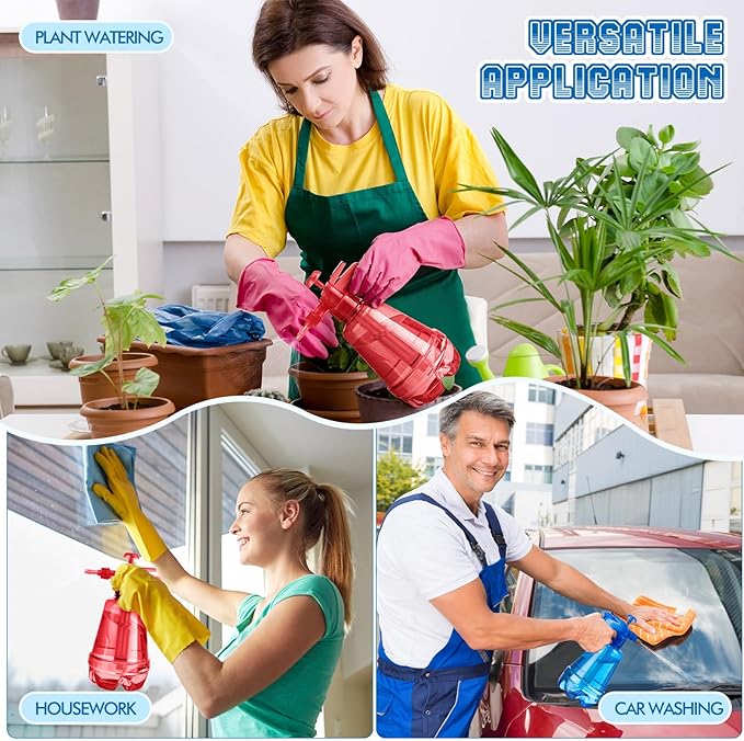 Teenyyou 2 Pcs 1.5 Liter Misters Spray Pump Bottle with Full Neoprene Jacket and Built in Carrying Strap Garden Plant Mister Spray Bottle for Spring Personal Cooling Plants Watering (Red,Blue)