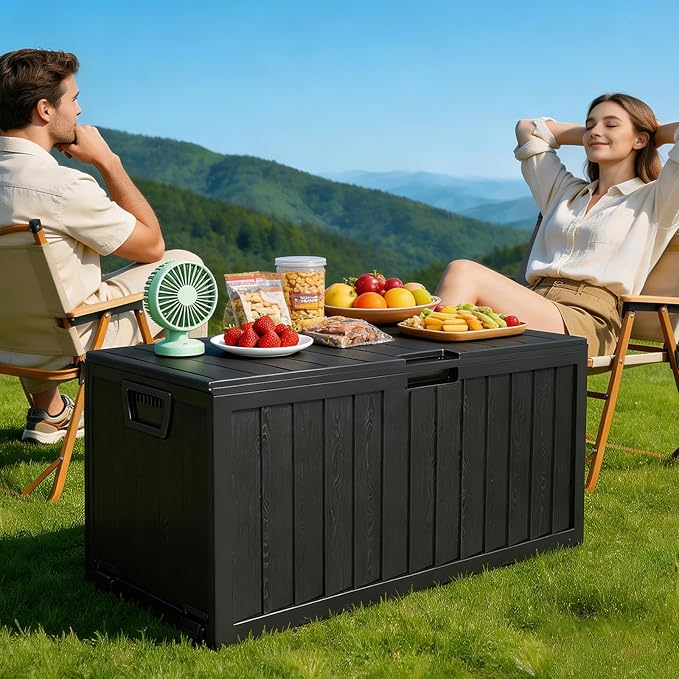 75 Gallon Outdoor Storage Box, Deck Boxes Outdoor Waterproof, Package Delivery Boxes For Outside, Patio Storage Box For Garden, Doorstep, Camping, Black(Black, 75, Gallons)