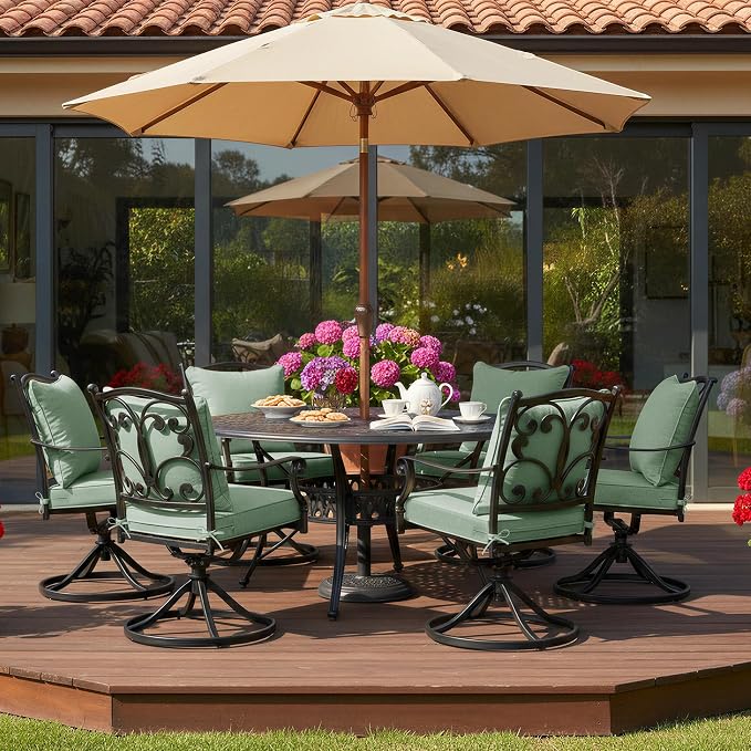 Summsun Outdoor Cushions for Patio Furniture, Faux Linen Water Resistant Backrest and Seat Cushion Set with Removable Cover, Ties, Non-Slip Bottom, 19 x 19 Inch, Sage Green, Set of 4