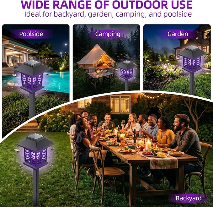 2026 Solar Bug Zapper Outdoor Waterproof Mosquito Repellent Outdoor Patio Mosquito Trap & Killer for Garden, Backyard, Farm, Solar Powered Fly Zapper for Small Flying Insect, Flies, Gnats, Moths(4)