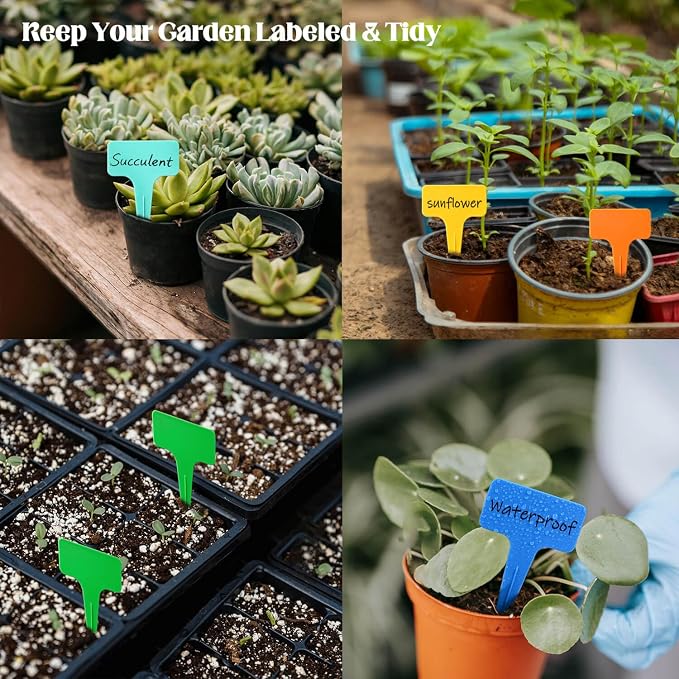 200 Pcs Thick T-Type Plant Labels, 4 Inch Waterproof PP Hard Plastic Garden Markers, Reusable Nursery Tag Stakes for Indoor Outdoor Potted Plants, Seedlings, Flowers, Vegetables & Herbs(Orange)