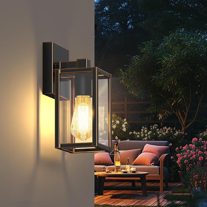 WIHTU Outdoor Lights for House, LED Exterior Front Porch Light Fixtures for Outside, Waterproof Wall Light Outdoor, Sconce Lights for Patio, Garage, Doorway, Entryway (Black with Gold Rim)
